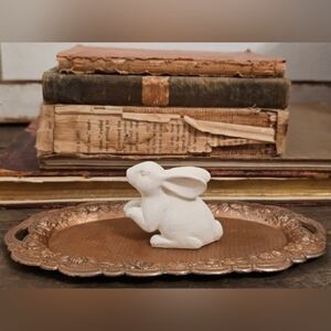 Sweet Bunny Rabbit on a Floral Copper Tray